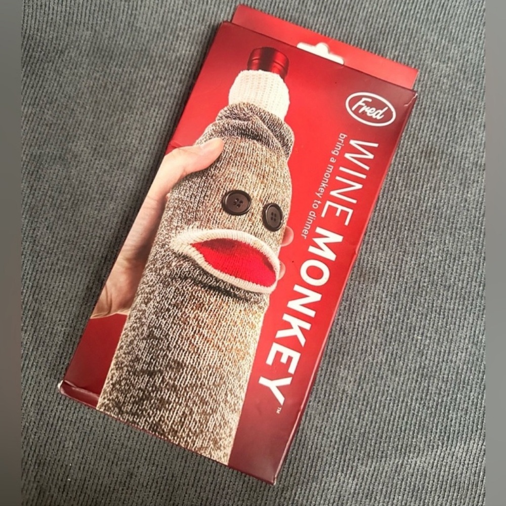 Sock monkey wine gift bag Fred and friends new